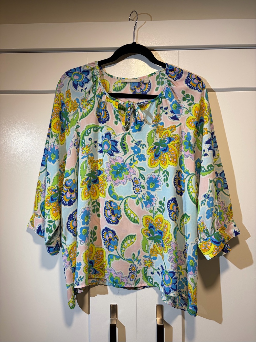 Sunny Leigh Pastel Floral Paisley Tie-Neck Blouse
